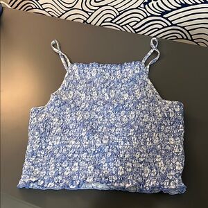 Forever 21 Blue and White Smocked Crop Camisole